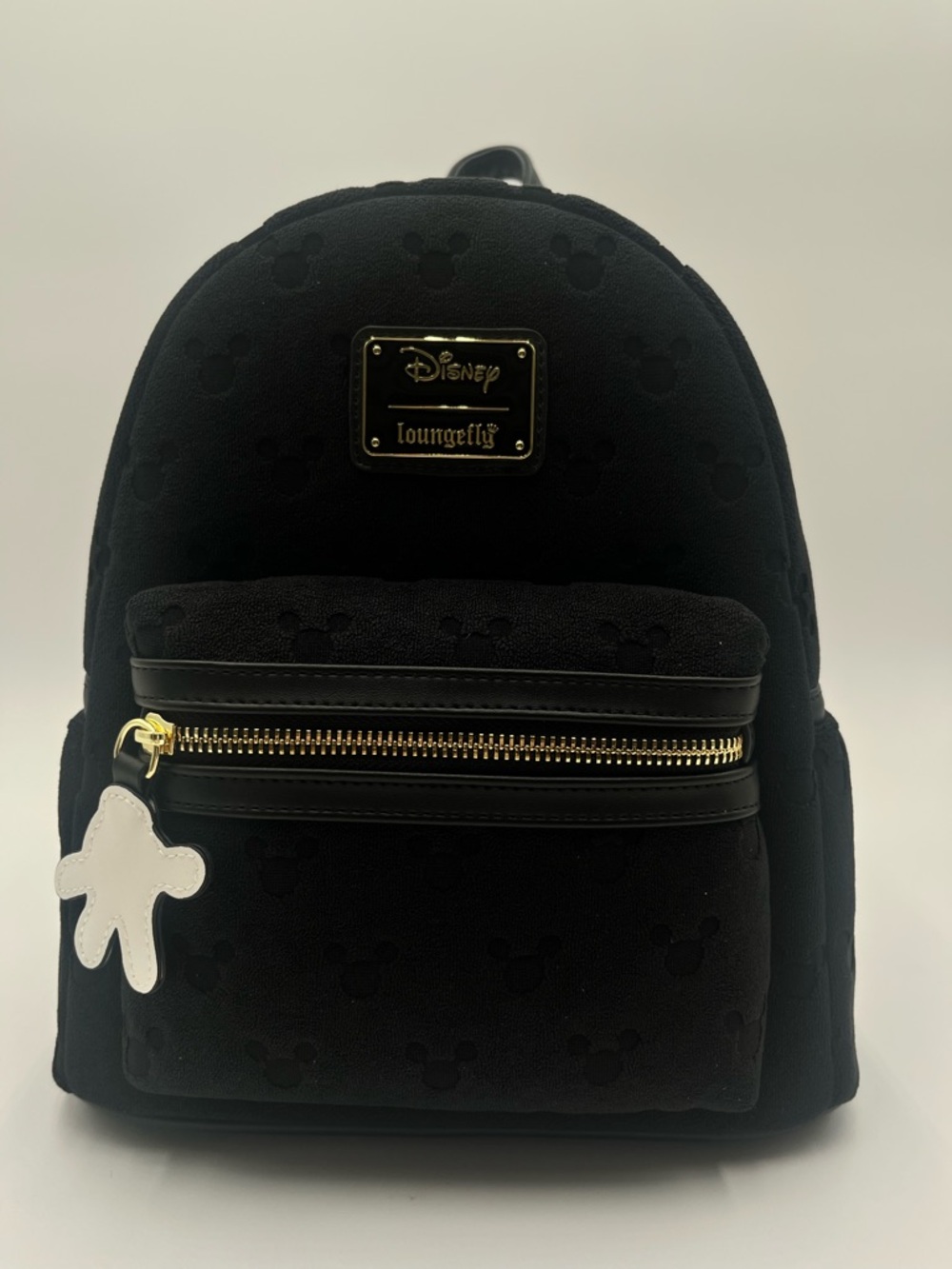 Loungefly Black Mickey Terrycloth Backpack with White Glove Charm
